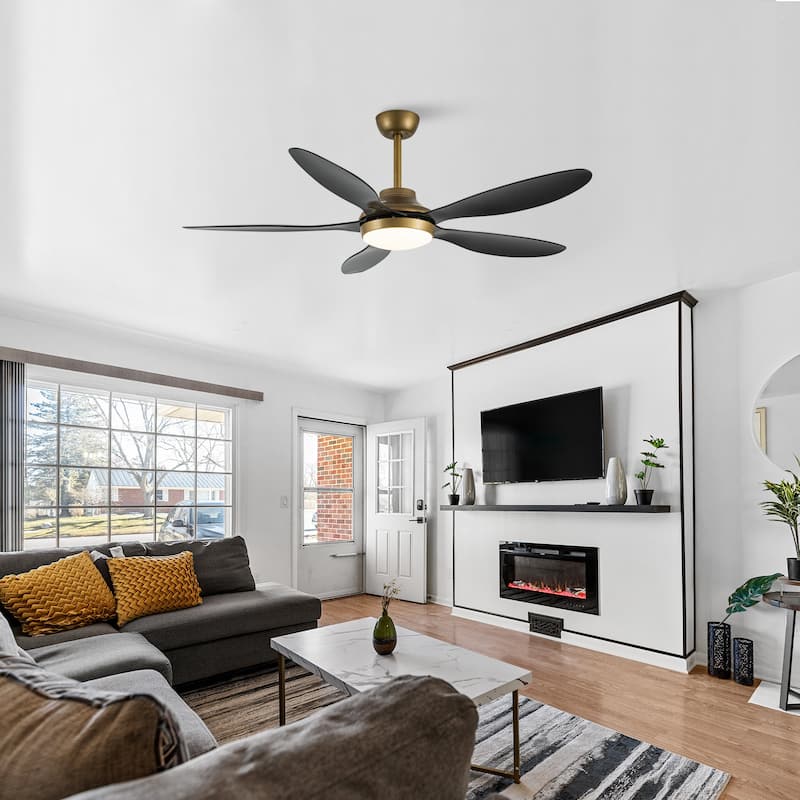 52" Modern Black 5Blade Smart LED Ceiling Fan Works with Alexa/Google